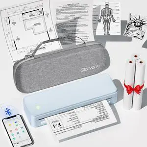 Inkless Portable Printer for Travel, Wireless Thermal Printer Supports 8.5" x 11" US Letter Size, Bluetooth Machine Includes Carry Case and 3 Rolls of Thermal Paper Kit, Blue