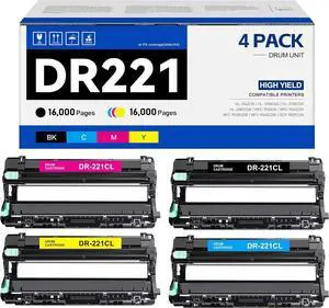 DR-221CL DR221CL Drum Unit 4-Pack Replacement for Brother DR221 DR-221 DR 221 CL to use with HL-3140CW HL-3170CDW MFC-9130CW MFC-9330CDW MFC-9340CDW Printer (1 Black, 1 Cyan, 1 Magenta, 1 Yellow)