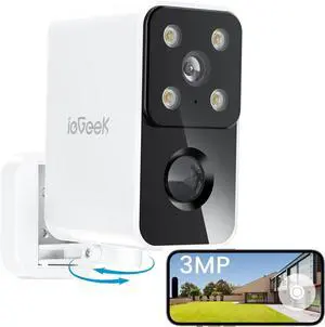 ieGeek Security Cameras Wireless Outdoor Pan Rotating 180° Home Security Cameras, 2.4G WiFi Camera Battery Powered with 2K Color Night Vision, Smart AI Detection, 2-Way Audio, Local/Cloud Storage,IP65