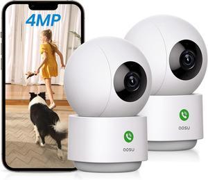 AOSU 4MP Security Camera Indoor - 2.5K Baby Monitor Pet Camera 360° for Home Security, WiFi Camera with 5/2.4 GHz Wi-Fi Router, One-Touch Call, Smart Motion Tracking (2 Pack)