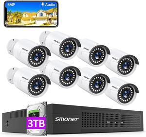SMONET 5MP 8CH PoE Home Security Camera System,8CH NVR CCTV Surveillance Camera System with 3TB HDD,8PCS 5MP Outdoor Wired IP Cameras,Power Over Ethernet,24/7 Recording,Remote Monitoring,Weatherproof