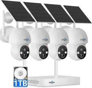 Solar Camera Wireless Outdoor, Home Security Camera System, 2.4G & 5G WiFi, Solar-Powered 4MP 4 Cam-Kit, Color Night Vision, 360° View, Pan & Tilt, 1TB HDD Local Recording, No Subscription