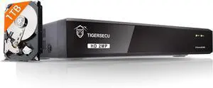 TIGERSECU Super HD 1080P 8 Channel DVR Security Recorder with 1TB Hard Drive, Hybrid 6-in-1 CCTV DVR Recorder Compatible with 2MP and 5MP TVI, AHD, CVI, Analog, RS485 PTZ and IP Cameras