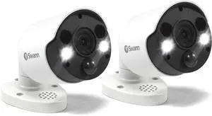 Swann Indoor/Outdoor Home Security 4K Ultra HD NVR Wired Bullet Camera and Spotlight, Color Night Vision, Heat & Motion Sensing Light, 2-Way Audio, Siren, Compatible w/NVR w/PoE, SWNHD-887MSFB 2 Pack