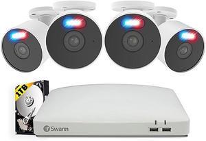 Swann Home DVR Security System 1TB, 8 Channel 4 Camera, 1080P HD Video, Indoor Outdoor Surveillance CCTV, Color Night Vision, Heat Motion Detection