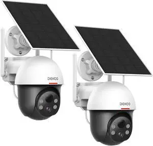 Gadpiparty DEKCO Security Cameras Wireless Outdoor, Solar Powered, Panoramic PTZ, Auto Motion Tracking, True 2K, Color Night Vision, Spotlights, 2-Way Talk, 2 Pack