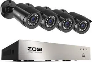 Gadpiparty ZOSI 3K Lite Security Camera System Indoor Outdoor,AI Human/Vehicle Detection,Night Vision,Remote Access,4pcs 1080P 1920TVL Weatherproof Surveillance Cameras,H.265+ 8CH CCTV DVR(NO HDD)