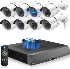 Gadpiparty Dual Power Mode & 100ft Super Night VisionOutdoor CCTV Camera Security System with Audio,5.0MP PoE Wired Cameras,Home Surveillance Video Equipment, Surveillance DVR Kits