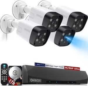 Gadpiparty 2-Way Audio & Dual Power ModeOutdoor CCTV Security Camera System with 130°Wide Angle-Lens,8.0MP IP Wired Security Cameras,Home Surveillance Video Equipment with 4K NVR