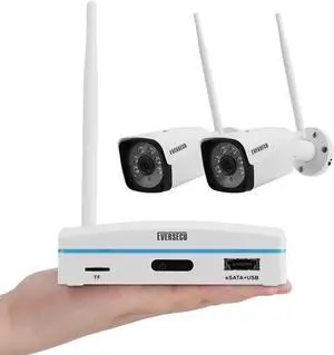 Gadpiparty Expandable 8CH Mini NVR & Security Cameras System-2pcs 2K Outdoor Cameras & 1pcs 8CH Wifi NVR Kit, Face capture/Record&Playback, Intrusion Detection, SD Card or External HDD For Recording,