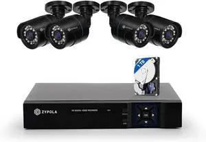 Gadpiparty Zypola® 8 Channel 4 Camera Outdoor Wired CCTV System, 1080p Full HD, 130 ft Infrared Night Vision, WDR & DNR, H.265, Pre-Installed 1 TB HDD