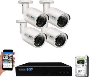 Gadpiparty GW Security 8 Channel 4K NVR 5MP POE Audio & Video Security Camera System - Four 5MP 1920P AI Human & Vehicle Detection Weatherproof Bullet Cameras, Built in Microphone, Quick QR Code Easy