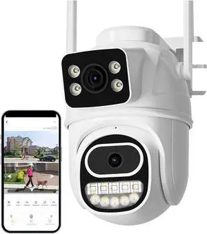 Gadpiparty Wire-Free Camera 8MP PTZ Camera 4K Outdoor Dual Screen Auto Tracking Night Vision 4MP Security Protection IP Camera Audio P2P Pan/Tilt/Zoom Function(4MP with 32G Card)