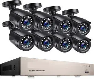 Gadpiparty DVR Surveillance Kits, Home Security System H.265+ 8CH DVR 4/8pcs 2.0MP 1080p Night Vision Outdoor Surveillance Waterproof Camera Kits(2T,8CH DVR with 8 Cams)