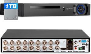 Gadpiparty 1080p 16 Channel Security Recorder DVR, Hybrid 6-in-1 Surveillance Digital Video Recorder for up tp 5MP AHD/TVI/CVI/CVBS/IP/XVI Camera, Human Detection, Remote Access(with 1TB Hard Drive)
