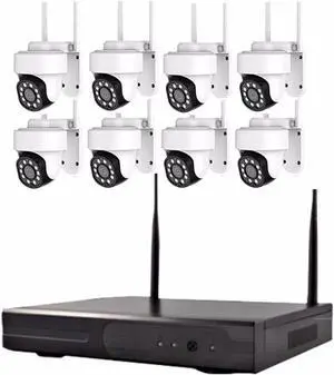 Gadpiparty CSLWJ Outdoor 8CH 5MP HD Security Camera Kit with 8 PTZ Cameras, Wireless WiFi Home Surveillance Cameras System with Two Way Audio, Color Night Vision, Remote Viewing