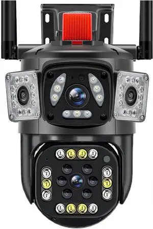 Gadpiparty 6K 12MP Outdoor WiFi Camera Motion Tracking PTZ Zoom Cam Three Screen 360° View Security Protection Video Surveillance Cameras(EU Plug,6K 12MP Add 32G SD)