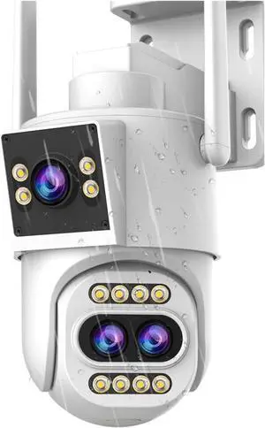 Gadpiparty 5K 4K HD IP Camera Outdoor Three Lens 10X Opticial Zoom WiFi Security Camera Auto Tracking CCTV Camera Video Surveillance(U/K_5K ADD 32G Card)