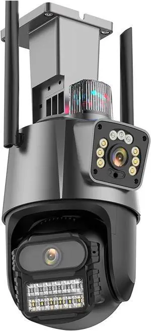 Gadpiparty WiFi PTZ Camera 4K 8MP HD Dual-Lens Dual Screen Camera AI Auto Tracking 4MP Video Surveillance Police Light Alarm(U/S,4MP NO SD Card)