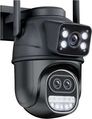 Gadpiparty 12MP 6K Outdoor WiFi Camera Zoom Three Lens Dual Screens PTZ Video Cameras Auto Tracking Home Security CCTV 8MP Surveillance Cam(A/U,6K 12MP Add 128G)