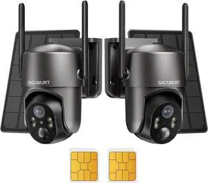 No WiFi Security Camera Outdoor Wireless, 4G LTE Cellular Security Camera, Solar Camera Outdoor Wireles, PTZ, 2K HD Color Night Vision, Human Detection, IP66 Waterproof, 2 Pack