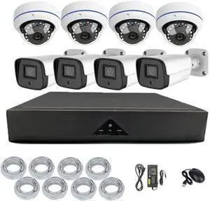 Gadpiparty 8CH 5MP POE CCTV Security Camera System with Dome Camera and Bullet Camera, HD Surveillance Cameras Kit with Audio, Color Night Vision, Motion Detection, for Indoor and Outdoor
