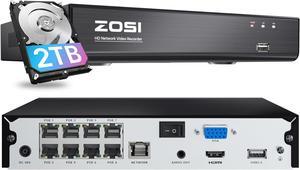 Gadpiparty ZOSI 4K 8 Channel PoE NVR System (16CH Expandable) with 2TB HDD for 24/7 Recording, Playback, Remote Access, Motion Detection, H.265+ Network Video Recorder only Work with Our PoE IP Camer