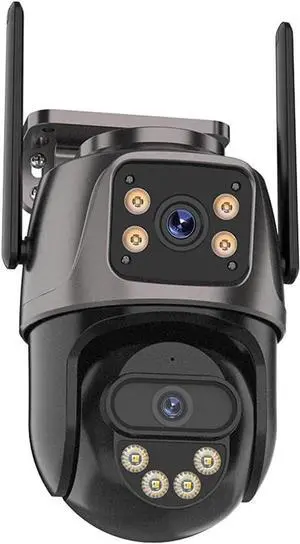 Gadpiparty Three Screen WiFi IP Camera Outdoor 4K Dual Lens PTZ Camera Ai Human Detection IP66 Waterproof CCTV Video Security Camera(EU Plug,2 Lens with 32G)