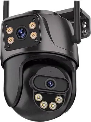 Gadpiparty 5K 10MP PTZ WiFi Camera Dual Lens Dual Screen IP Camera Outdoor 8MP HD Auto Tracking Security Protection CCTV Surveillance(US Plug,8MP NO Card)