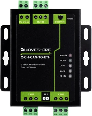 waveshare Industrial Grade 2-Ch CAN to Ethernet Server, 2-Ch CAN + RS485 + Ethernet Port, Supports CAN Repeater/CAN to RS485, Dual Socket, Aluminium Alloy Case, Wall-Mount Support waveshare Industrial Grade 2-Ch CAN to Ethernet Server, 2-Ch CAN + RS485 + Ethernet Port, Supports CAN Repeater/CAN to RS485, Dual Socket, Aluminium Alloy Case, Wall-Mount Support