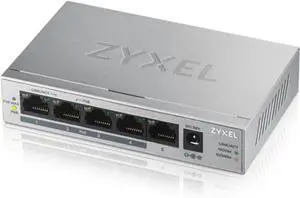 ZyXEL GS1005HP 5 Port POE+ Gigabit Ethernet Switch, 4 x PoE, 60W Budget, Fanless Metal, Desktop, 802.3at 802.3af. 5 Year Warranty GS1005HP