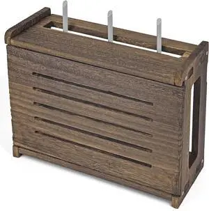 Wooden Router Shelf Wall Mount WiFi Router Storage Box Modem Cable Router Cover Organized Power Strip Cable Management Hider Rack Need Assembly 14.9 * 9.8 * 5.4 in (L* H * W)