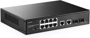 12 Port Gigabit PoE Switch, 8 Ggiabit PoE+, 2 GE Uplink, 2 Gigabit SFP Slot, IEEE802.3af/at Max 120W, Fanless Unmanaged Plug&Play Desktop Rackmount YuLinca Ethernet Switch