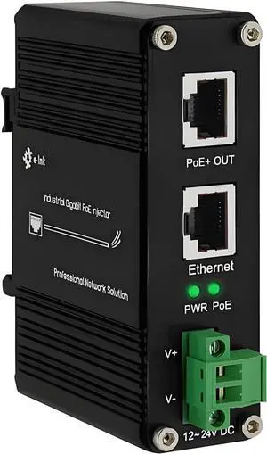 Industrial Gigabit Passive 24V PoE Injector Hardened PoE Adapter with 12-24V DC Input 24V PoE Output DIN- Rail /Wall Mount Industrial Gigabit Passive 24V PoE Injector Hardened PoE Adapter with 12-24V DC Input 24V PoE Output DIN- Rail /Wall Mount