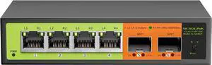 6 Port 2.5Gb Network Switch, 4x2.5G RJ45, 2x10G SFP+, Muti-gigabit, Unmanaged, Metal Case, 60G Bandwidth, Fanless, Compatible with 2.5gbe NAS, PC, AP