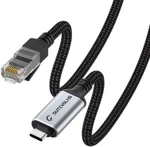USB C to Ethernet Cable 10FT, Type C to RJ45 Nylon Cord, Gigabit Directly Connected, Compatible for MacBook Pro, iPad Pro, Smartphone, Laptop, PC