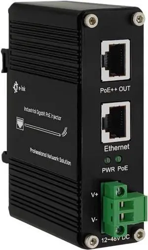 Industrial Gigabit PoE++ Injector Hardened IEEE802.3at/bt 95W PoE Adapter with 12-48VDC Input DIN-Rail and Wall Mount Industrial Gigabit PoE++ Injector Hardened IEEE802.3at/bt 95W PoE Adapter with 12-48VDC Input DIN-Rail and Wall Mount