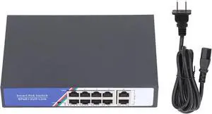 10 Port PoE Switch Unmanaged Plug and Play Ethernet Network Switch with 20Gbps Switching Capacity Metal Housing 100 - 240V US Plug and 4KV Port Thunder Protection for Servers and 10 Port PoE Switch Unmanaged Plug and Play Ethernet Network Switch with 20Gbps Switching Capacity Metal Housing 100 - 240V US Plug and 4KV Port Thunder Protection for Servers and