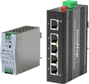 Industrial 5 Port Gigabit Switch Unmanaged, with 15W Power Supply,DIN-Rail Industrial 5 Port Gigabit Switch Unmanaged, with 15W Power Supply,DIN-Rail