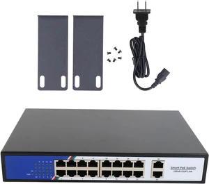 for Office and Home Networking Systems, Ethernet POE Switch 18 Port Network Hub with 16 10 100M Ports and 2 10 100 1000M Ports, 7.2 Gbps Switching Capacity, 100 240V US Plug for Office and Home Networking Systems, Ethernet POE Switch 18 Port Network Hub with 16 10 100M Ports and 2 10 100 1000M Ports, 7.2 Gbps Switching Capacity, 100 240V US Plug