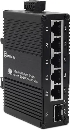 Mini Industrial 5 Port RJ45 10/100/1000BASE-T Ethernet Switch + 1 1000Base-X SFP Slot, Din Rail Mount or Wall Mounts, Support 9~56V DC Unmanaged Network Switch, 14Gbps Switching Capacity Mini Industrial 5 Port RJ45 10/100/1000BASE-T Ethernet Switch + 1 1000Base-X SFP Slot, Din Rail Mount or Wall Mounts, Support 9~56V DC Unmanaged Network Switch, 14Gbps Switching Capacity