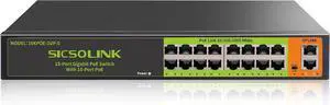 18 Ports PoE Switch, 16 Gigabit PoE+Switch with 2 Gigabit Uplink, 1000 Mbps, Fanless Silent Operation, 250W, 802.3 af/at, Unmanaged, 19''Rackmount, Qos, Suitable for POE Camera System, AP, WiFi 18 Ports PoE Switch, 16 Gigabit PoE+Switch with 2 Gigabit Uplink, 1000 Mbps, Fanless Silent Operation, 250W, 802.3 af/at, Unmanaged, 19''Rackmount, Qos, Suitable for POE Camera System, AP, WiFi