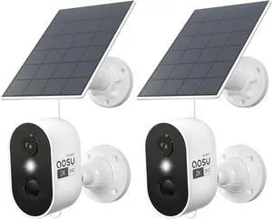 aosu 2K Solar Security Cameras Wireless Outdoor, Solar Outdoor Camera for Home Security, WiFi Camera with Color Night Vision, PIR Human Detection, 2-Way Talk, IP66 Waterproof (2 Pack)