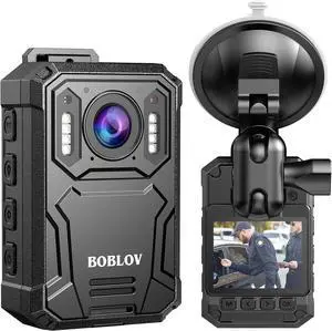 BOBLOV KJ23Pro 2K Body Camera, 128GB Body Worn Camera with Night Vision, 4000mAh Battery for 15 Hours Continuous Recording, with Car Suction for Dashcams, Law Enforcement, Security, Outdoor Work