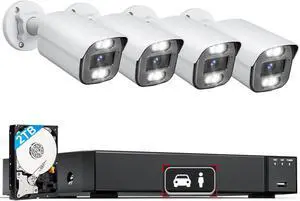 LongPlus 4K PoE Security Camera System Wired, 4pcs 8MP Home Security Camera System with 2TB HDD, H.265+, 24/7 Recording, Spotlight Color Night Vision & Clear Stream, LP8MC84B2