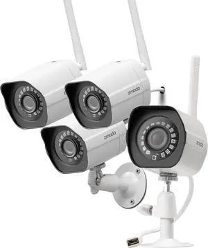 Zmodo Outdoor Security Cameras Wifi - 1080p Full HD Surveillance Cameras for Home Security with Night Vision, IP 66 Weatherproof, Plug-In, Motion Detection, 4 Pack