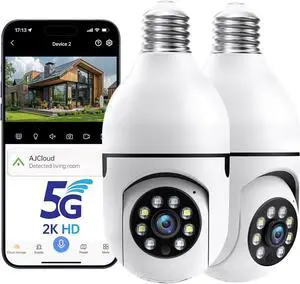 Light Bulb Security Cameras Outdoor, 5G&2.4GHz WiFi Lightbulb Wireless Outdoor Security Camera for Home Security, Two-Way Talk,Color Night Vision, Light Socket Camera Work with Alexa (2Pcs)