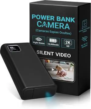 2K Ultra HD Hidden Camera Portable Charger  Outdoor/Indoor Camera for Dog/Cat/Nanny, Night Vision, Spy Camera for Baby or Pet Monitoring for Home Security, 64G Card Included, No Audio