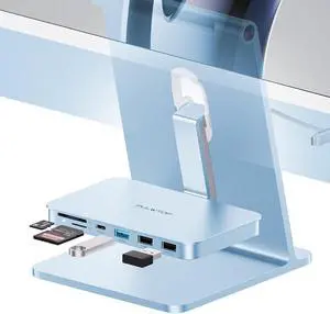 iMac Accessories for i-Mac 2021/2023/2024, PULWTOP USB C Hub for iMac with USB A/C 10Gbps, Hub for M1/M3/M4, 2USB A 2.0, SD/TF Card Reader for iMac24 inch & Studio Display 2 Blue