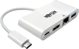 Tripp Lite USB C to HDMI Multiport Video Adapter Converter 4K w/ USB-A Hub, USB-C PD Charging Port & Gigabit Ethernet Port, Thunderbolt 3 Compatible, USB Type C, USB Type-C (U444-06N-H4GU-C),White
